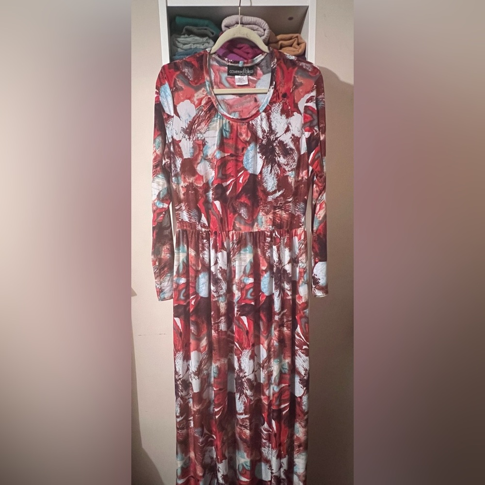 COVERED BLISS Vibrant Long Sleeve Maxi Dress NWOT